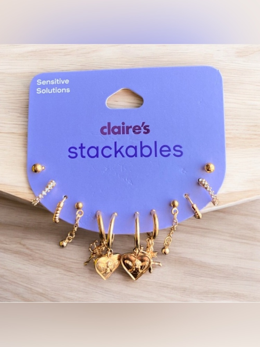 NEW Claire's Sensitive Solutions Gold Colour Earring Stackables Set of 6 Hearts